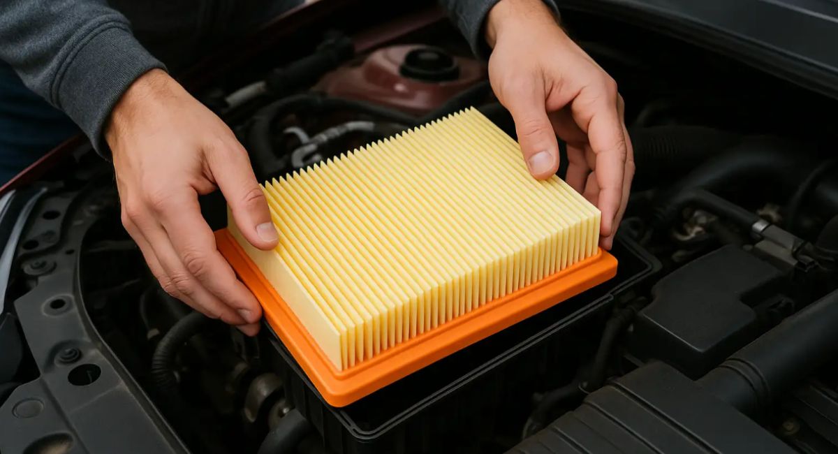 Persona preparándose para cambiar el filtro de aire de auto